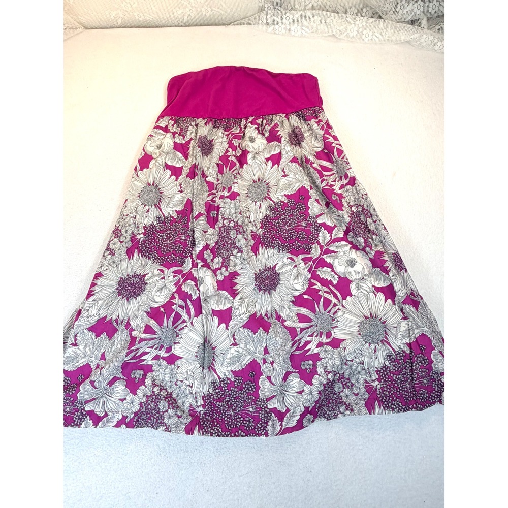 Liberty of London Dress Women Medium Magenta Floral Summer Strapless Boho